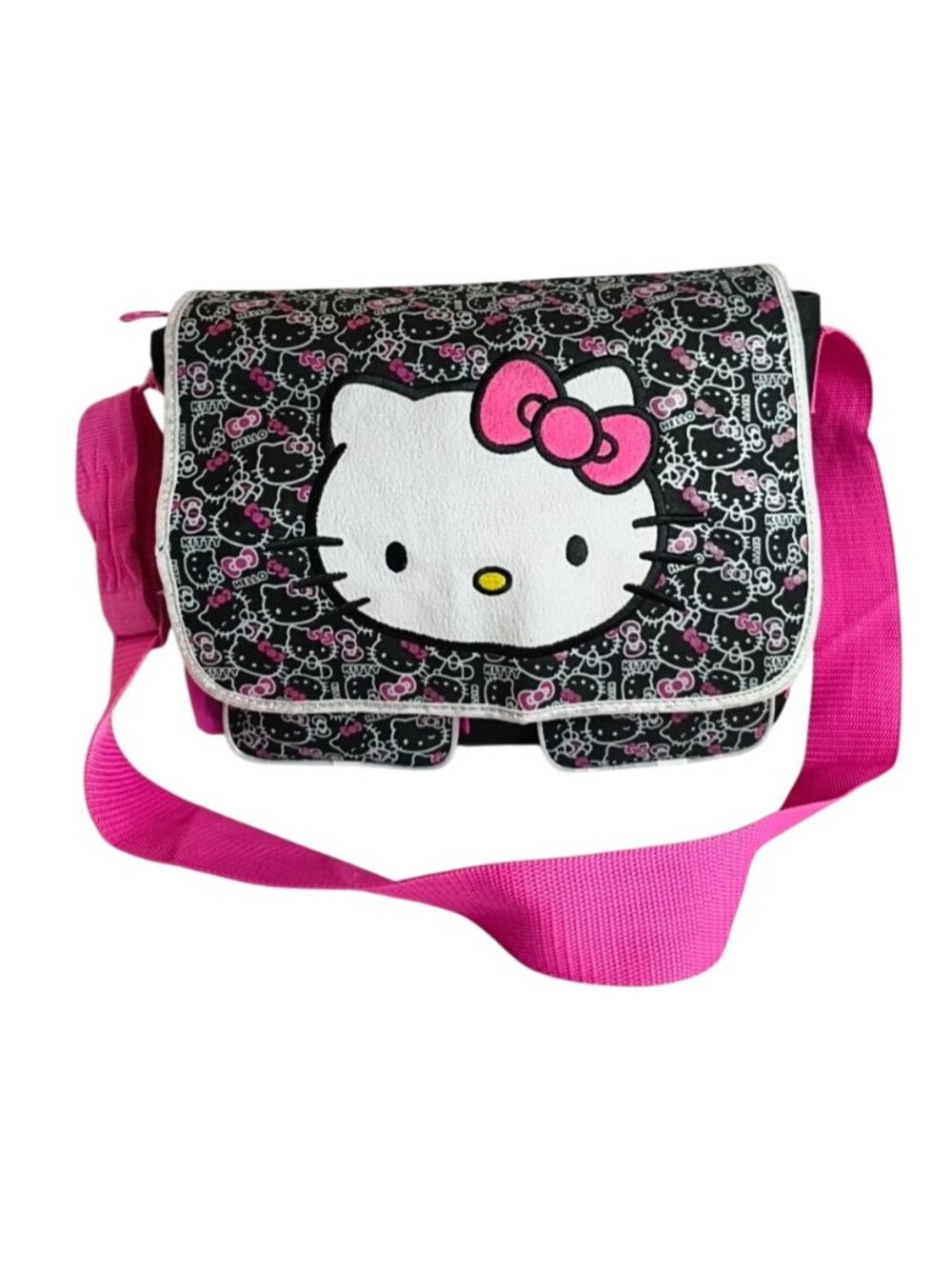 Hello Kitty School Messenger Bag Big Face Adjust Pink Strap Multi Compartments